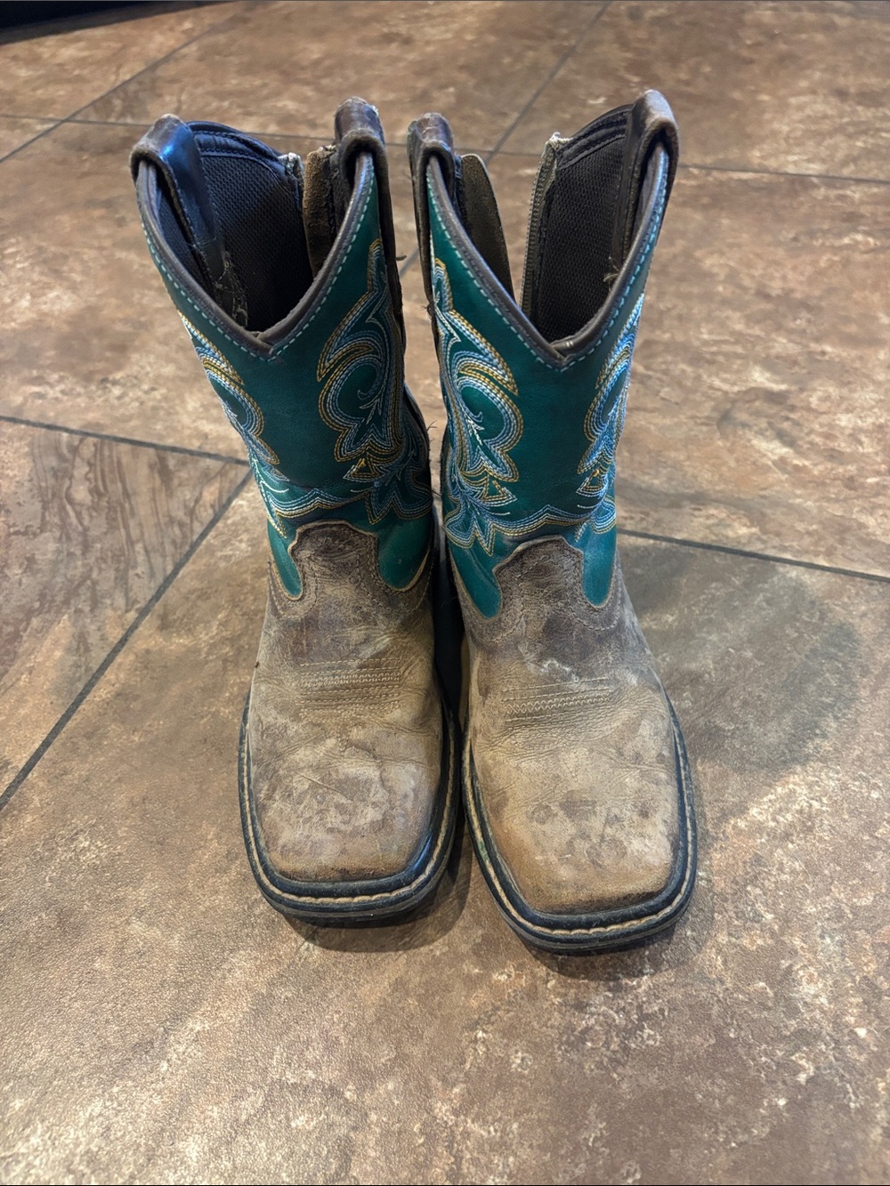 Georgia Boot Kids Teal and Brown Western Work Boots